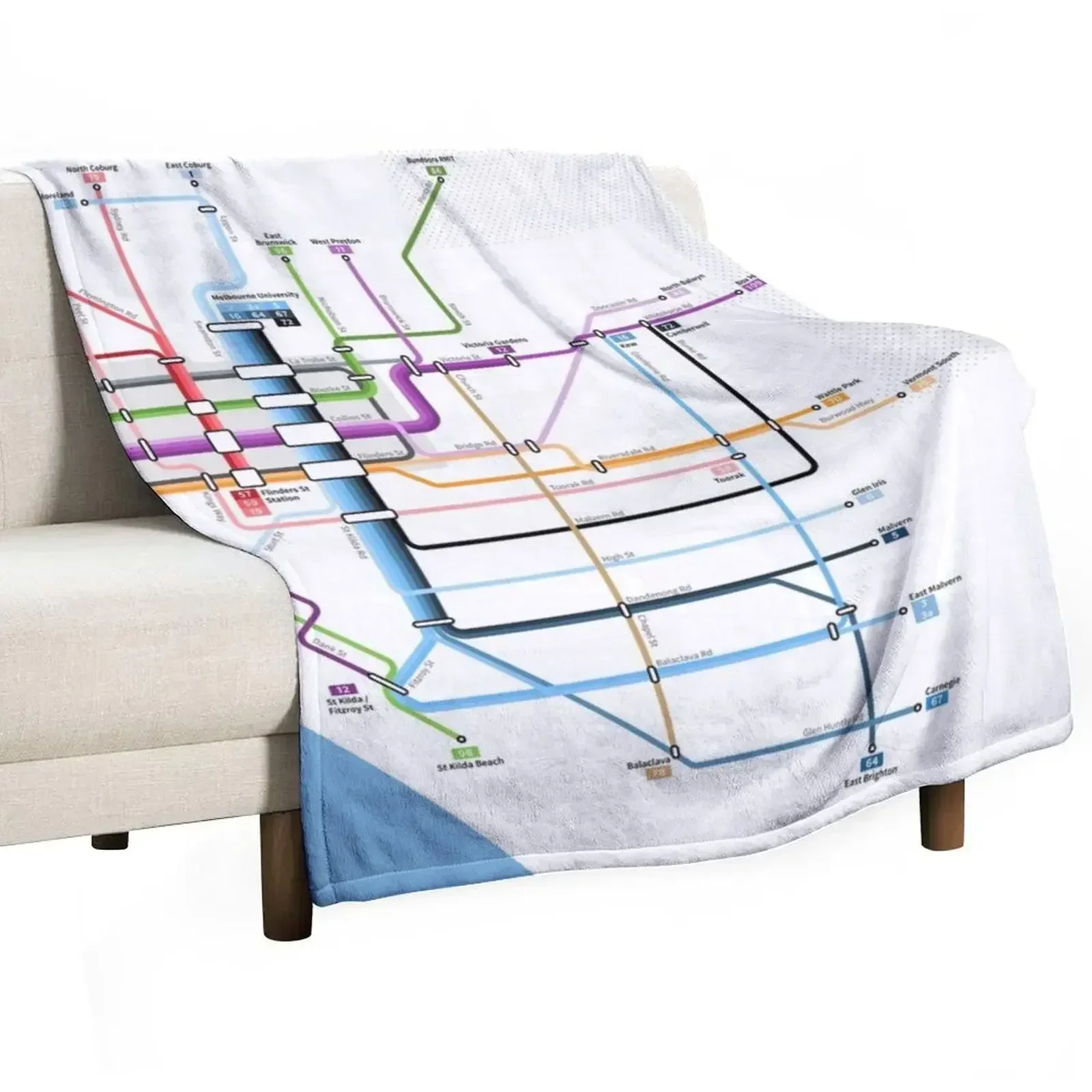 Melbourne Tram Network Map Throw Blanket Fashion Sofas Personalized Gift Thins Blankets