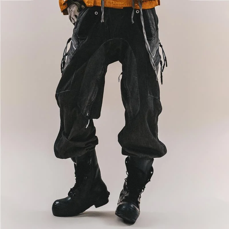 HKSH Spring Autumn New Men's Tide Chic Ins Dark Punk Zipper Three-Dimensional Adjustable Leg Casual Cargo Pants Tactical HK28571