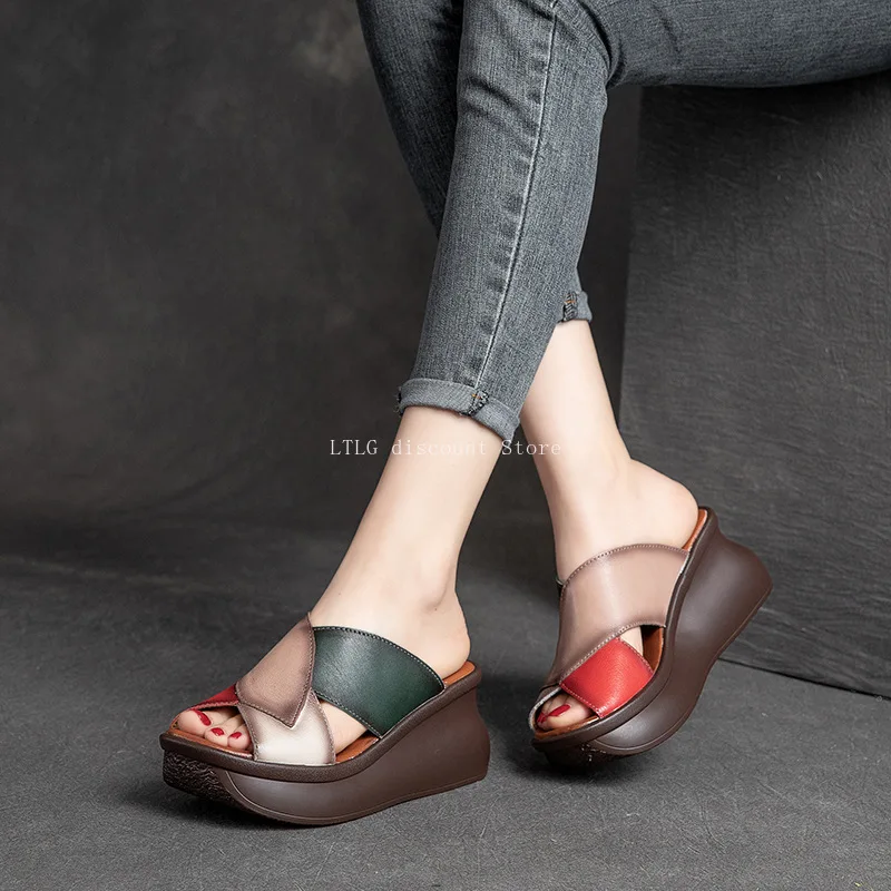 Sponge Cake Thick-soled High Heel Slippers for Women Style Wedge Fish Mouth Woven Fashionable Casual Slippers ，platform Sandals