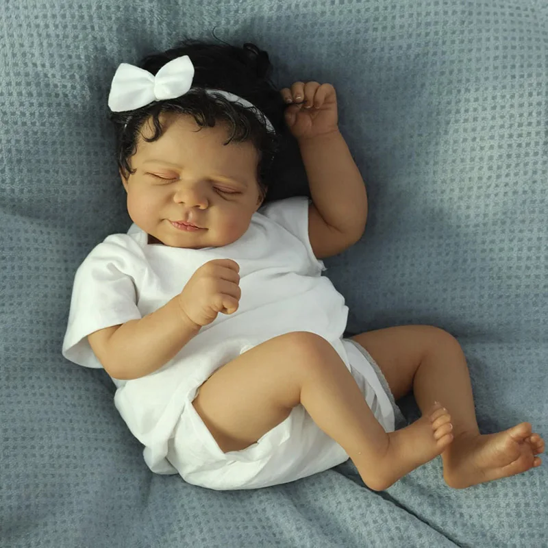 45CM Reborn Baby Doll Pascale with Curly Hair Newborn Sleeping Baby Genesis Paint 3D Skin with Detailed Veins muñeca bebe reborn