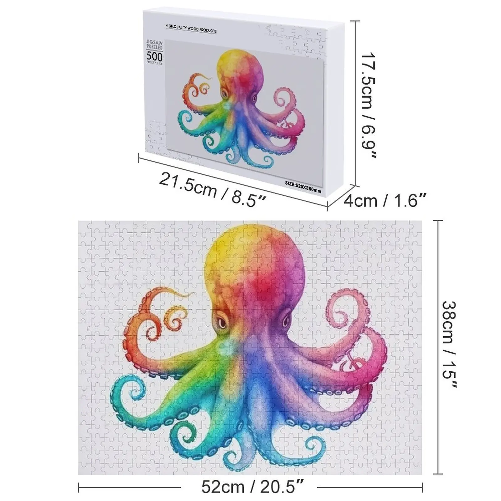 레인보우 문어 직소 퍼즐의 미니멀리스트 성인을위한 맞춤형 아기 장난감 우드 맞춤형 나무 선물 게임 어린이 퍼즐