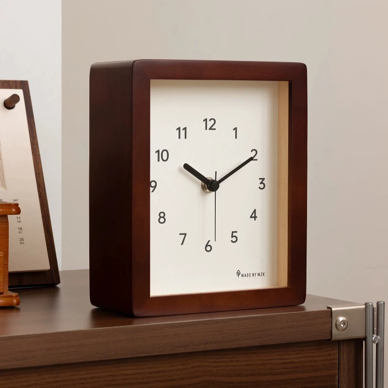 Retro Square Bedroom Clock Living Room Solid Wood Digital Wall Clocks Bedroom Desktop Silent Desk Clock Table Clock Room Decor