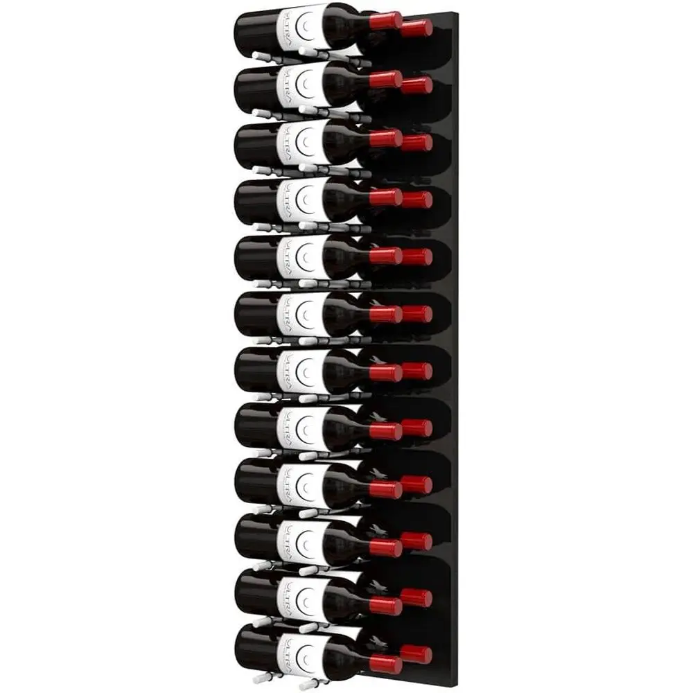 

Double Deep 4-Foot Label-Out Wine Rack for 24 Bottles, Black Acrylic with Satin Pegs, Ideal for Home Bar or Cellar