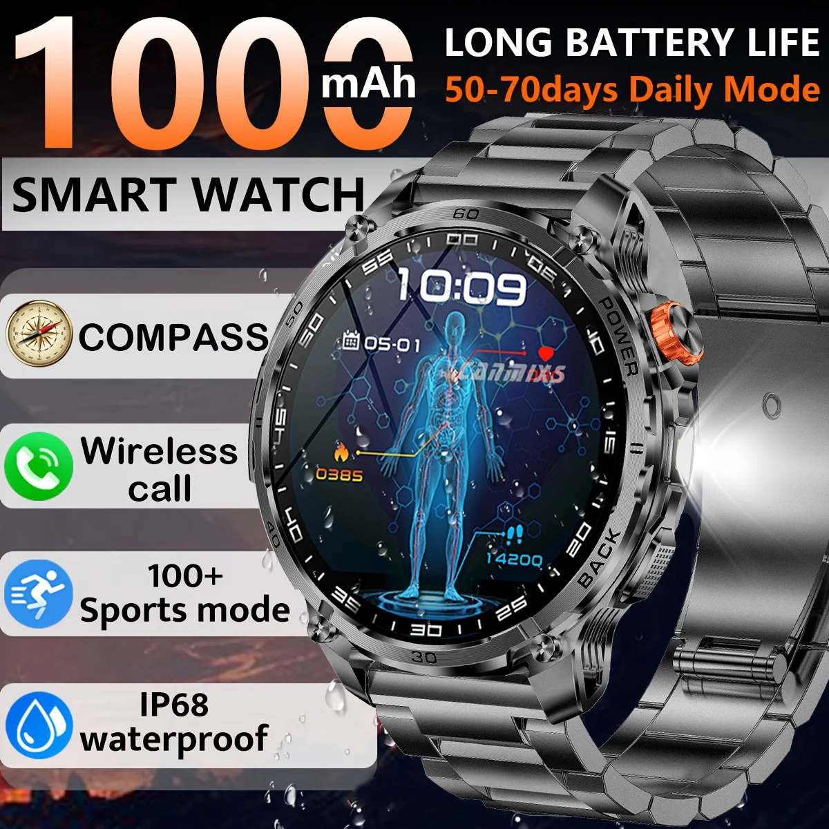 

New T-Rex3 Ultra 1000mAh Battery Smart Watch GPS Track Compass IP69K Waterproof Sports tracker Outdoors Military Smartwatches