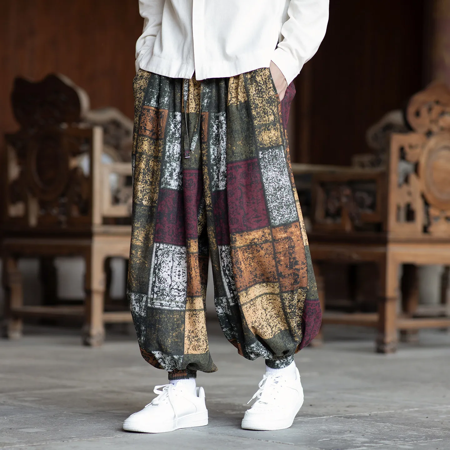 New Jacquard Pants Men Vintage Fashion Casual Comfortable Wide Leg Pants Japanese Samurai Harajuku Oversize Lantern Trousers Men