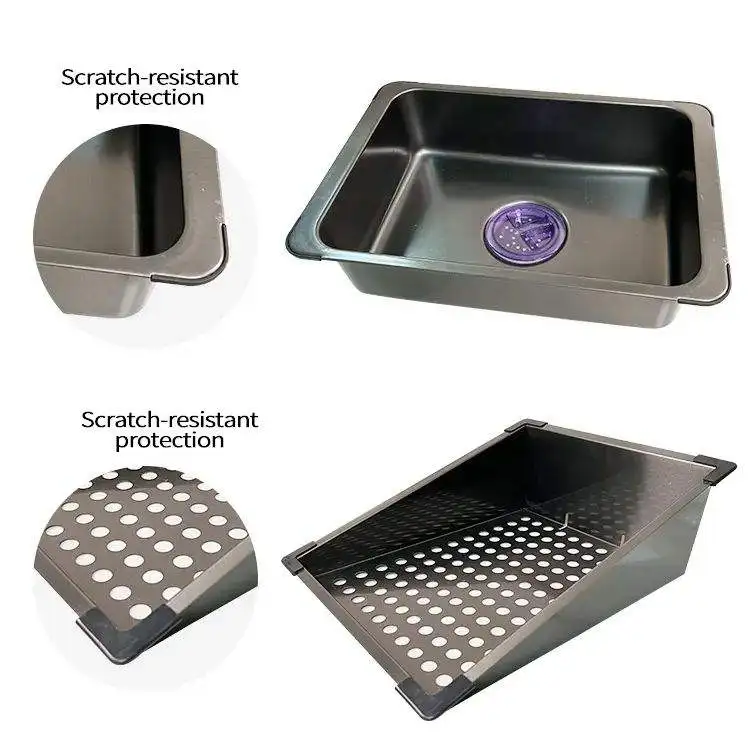 Deao Factory Wholesale Set Waterfall Kitchen Sink Stainless Steel Sinks Big Single Bowl with Dish Rack Under Mount Sinks