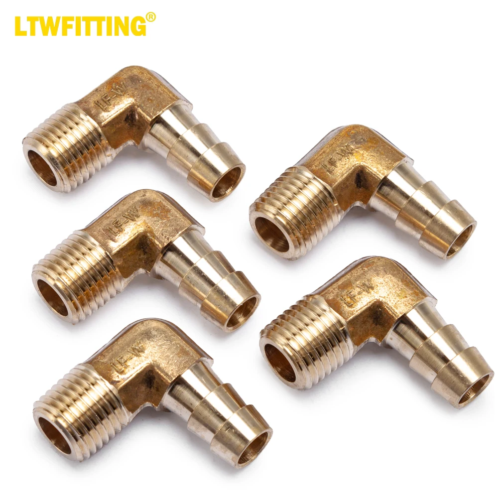 

LTWFITTING Lead Free 90 Deg Elbow Brass Barb Fitting 3/8" Hose Barb x 1/4" Male NPT Thread Fuel Boat Water (Pack of 5)