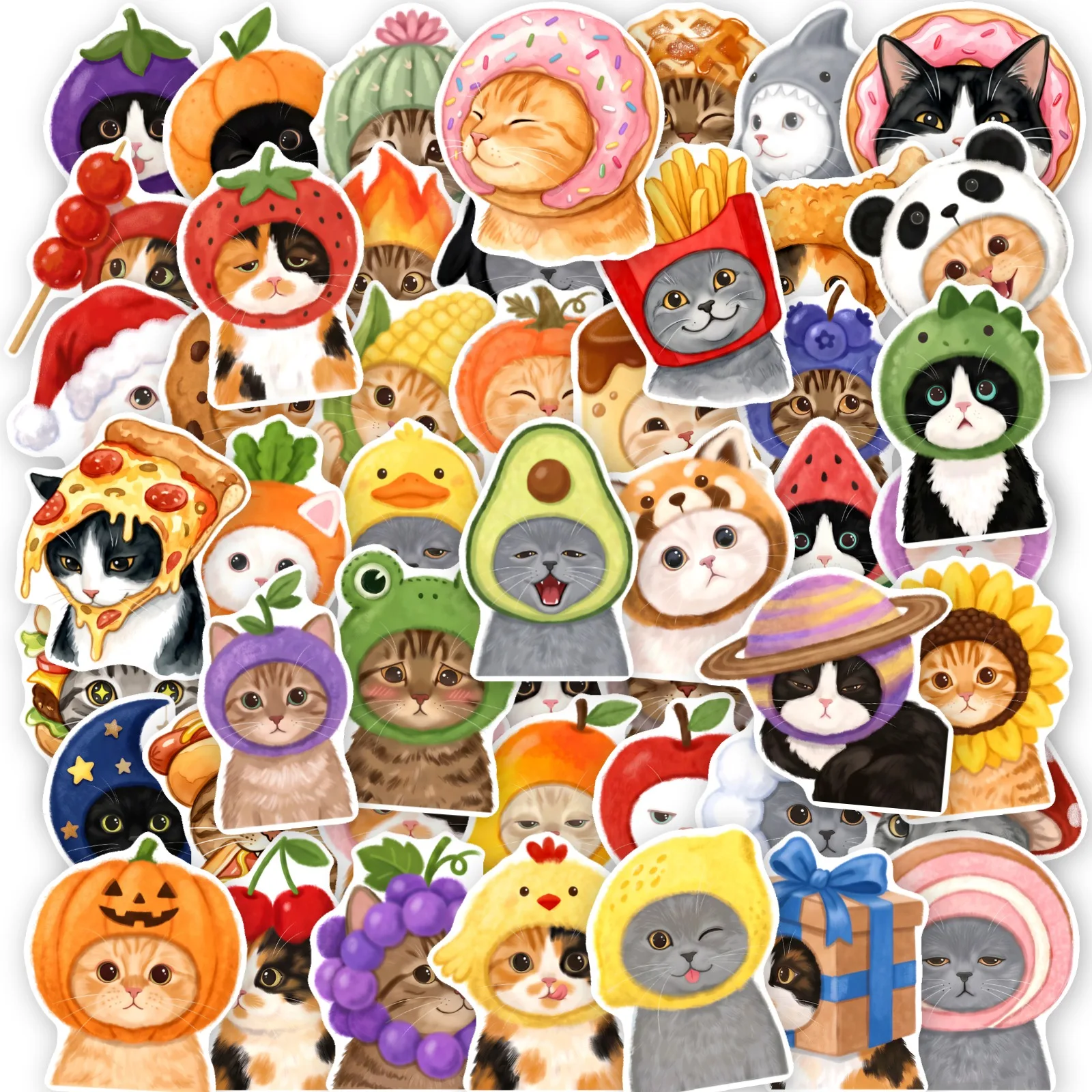 20/250PCS Funny Costume Cat Stickers, Kawaii Cute Dress Up Cat Decals for Laptop, Phone Case, Water Bottle, Luggage, Skateboards