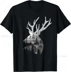 男性と女性のための綿のTシャツ,野生の動物のデザインのシャツ,シルエット,鹿のイラスト,森,動物のモチーフ