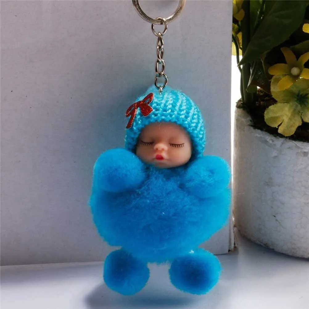 

1Pcs Blue Baby Face Keychain Comfortable Touch Key Ring for Personal Use Or Gifting Unique Decorative Accessory with Bow Pattern