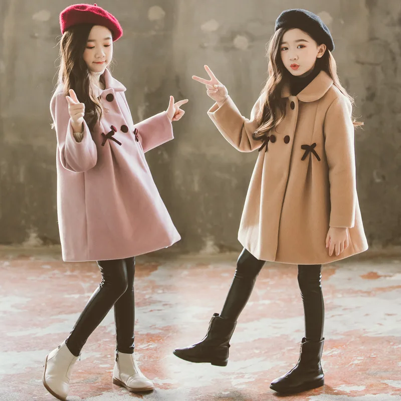 3 4 5 6 8 10 12 Years Girls Wool Coat Autumn Winter Korean Version Long Kids Jacket Double Breasted Children Outerwear Clothing