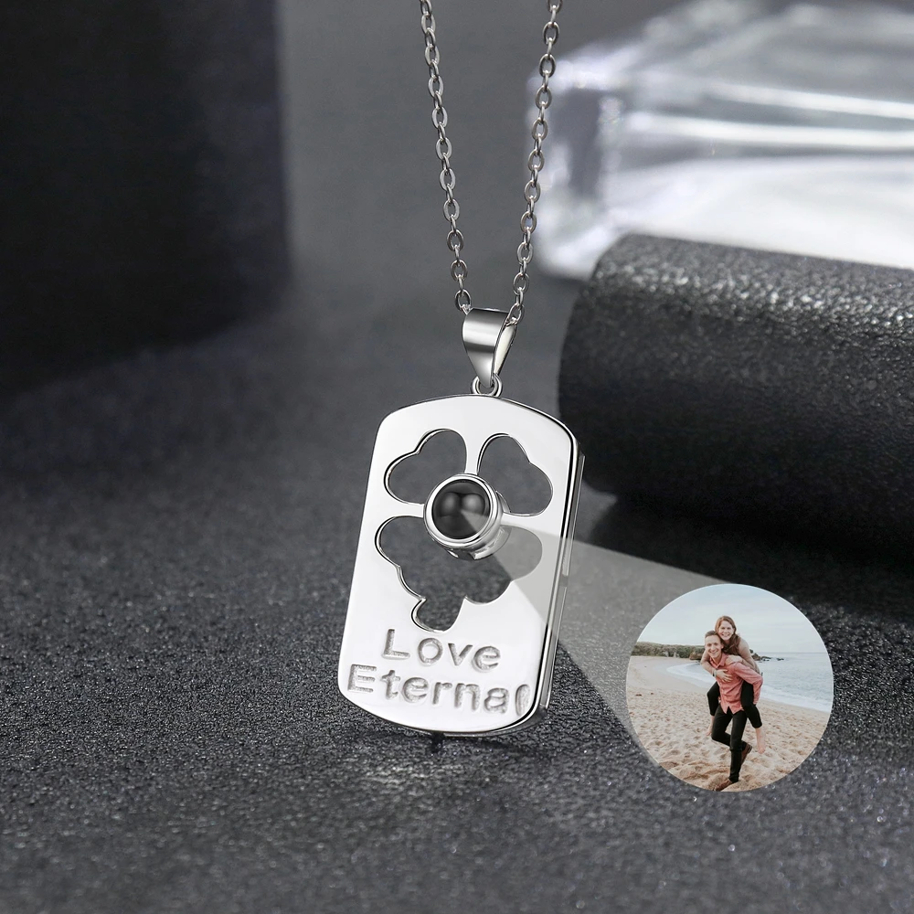 زهرة أربع أوراق قلادة قلادة للنساء مخصص صور الإسقاط صورة قلادة 925 سلسلة هدية عيد ميلاد لصديقتك