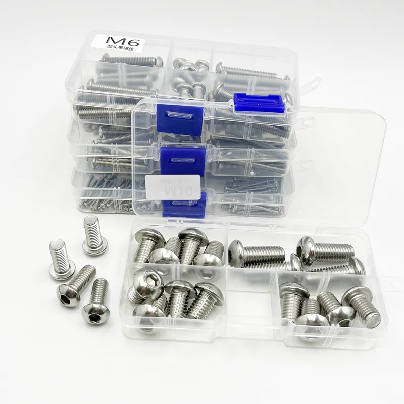 304 A2-70 Stainless Steel Hex Button Socket Head Cap Screw Hexagon Thread Machine Metric Nut Bolt M2 M2.5 M3 M4 M5 M6 M8 M10 Set