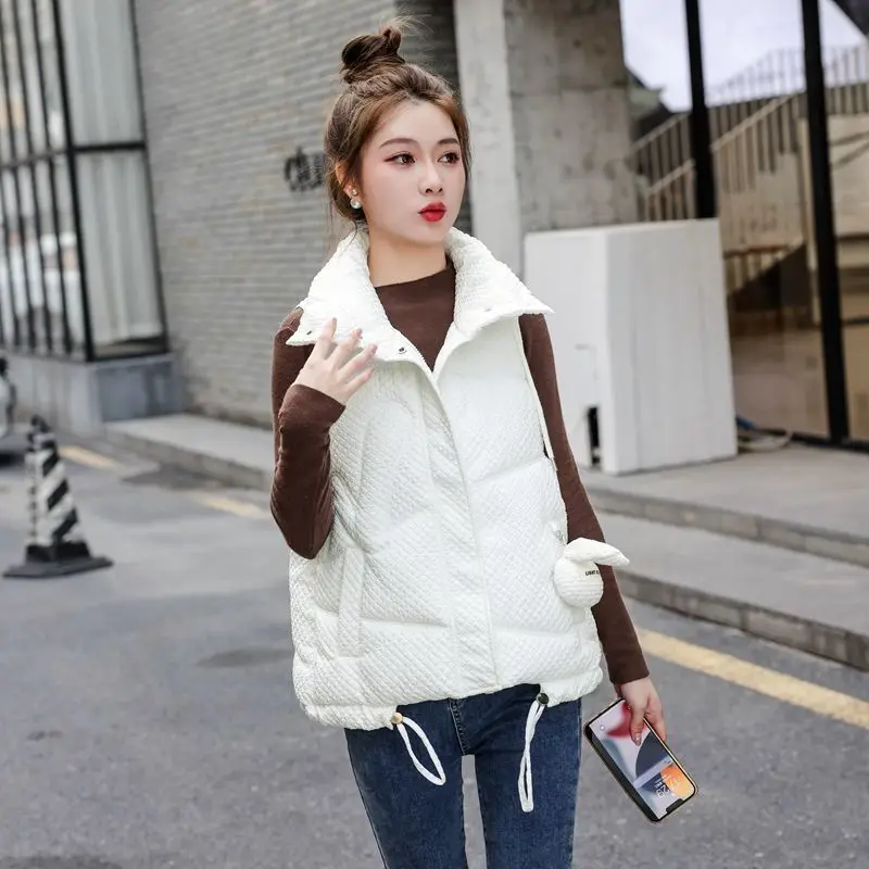 

Plus Size Winter Down Vest Women Casual All-match Solid Color Loose Cotton Padded Sleeveless Jacket Waistcoat Q432