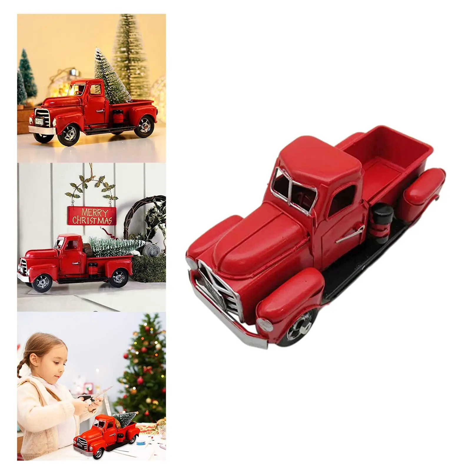 Red Truck Decor Vintage Pick-up Metal Truck Children Toy Car Farmhouse Metal