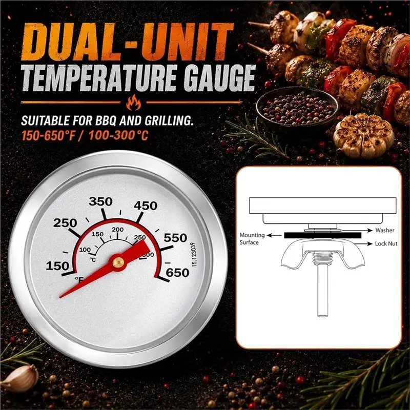 WCS-For BBQ Range For Beef Lamb Meat Cooking, 3 Pack Charcoal Grill Thermometer Gauge 50-800 F Wood Barbecue Heat Indicator