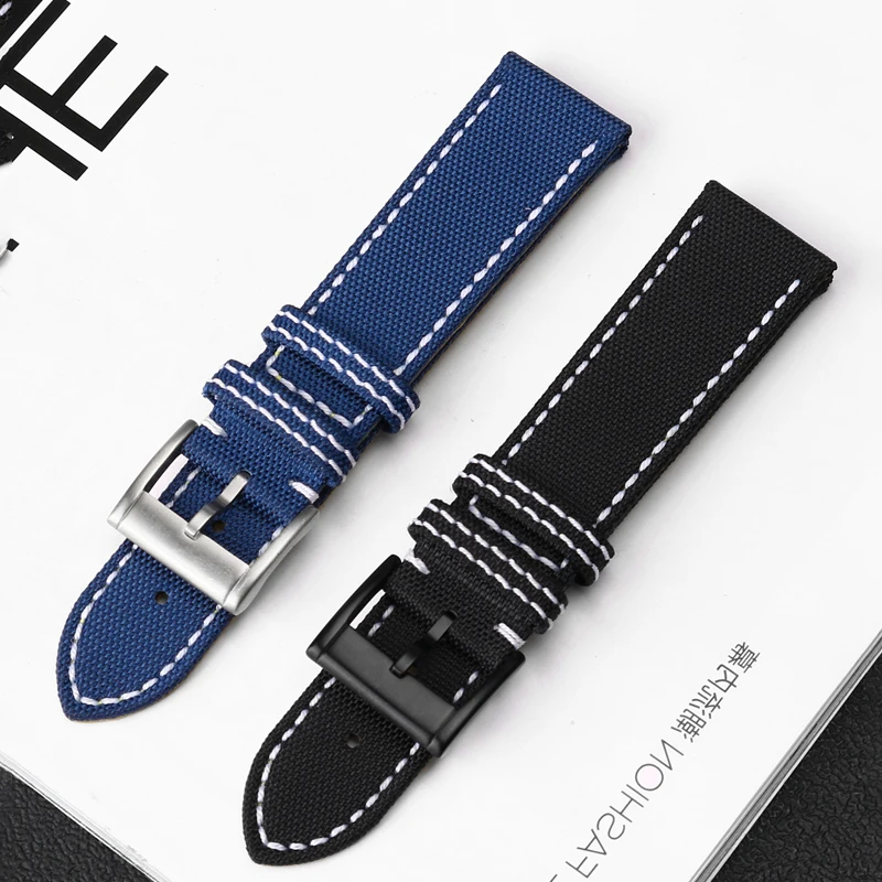 22mm Top Quality Nylon Watch Band Watchband Black Blue For Breitling Strap for NAVITIMER WORLD Avenger/Navitimer Belt