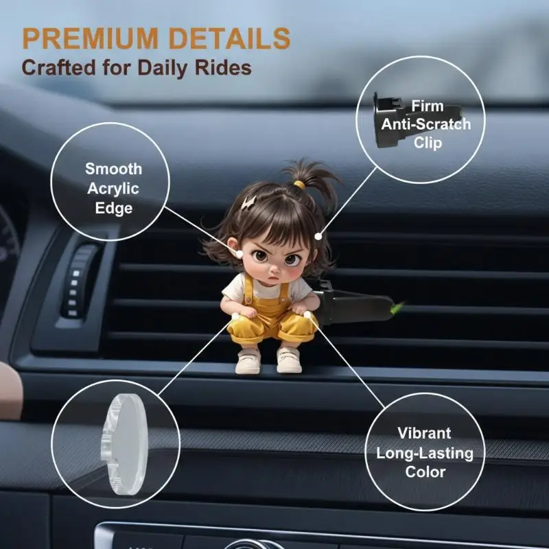 Aesthetic Kawaii Little Girl Acrylic Car Vent Clip Unique Car Interior Decoration for Women Driver Gift