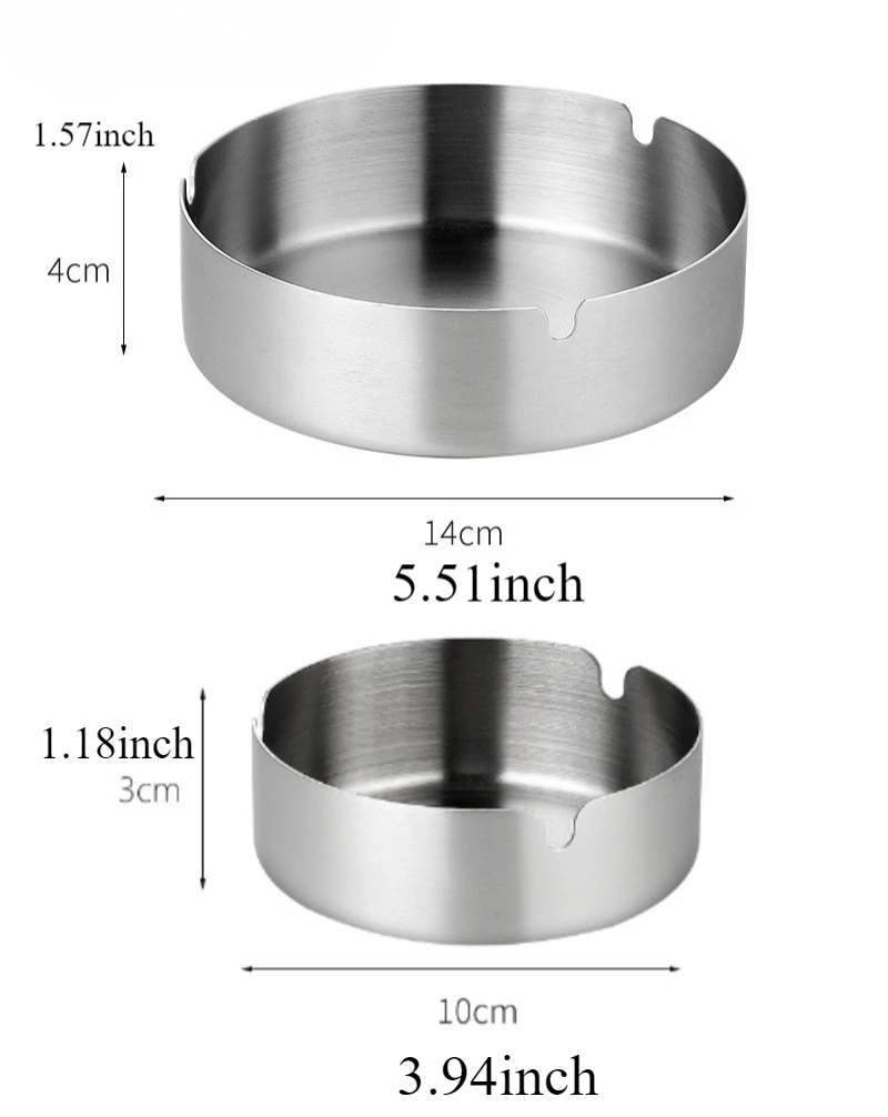 1pc 14cm Car Windproof Stainless Steel Ashtray Easy To Clean U-Shaped Groove Thick And Durable Placed Steadily Drop Resistant CN