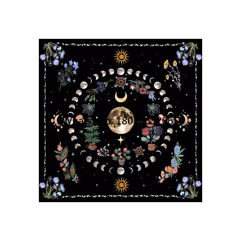 Tarot tablecloth board game decorative cloth - designed with mandala, moon phases, florals and butterflies