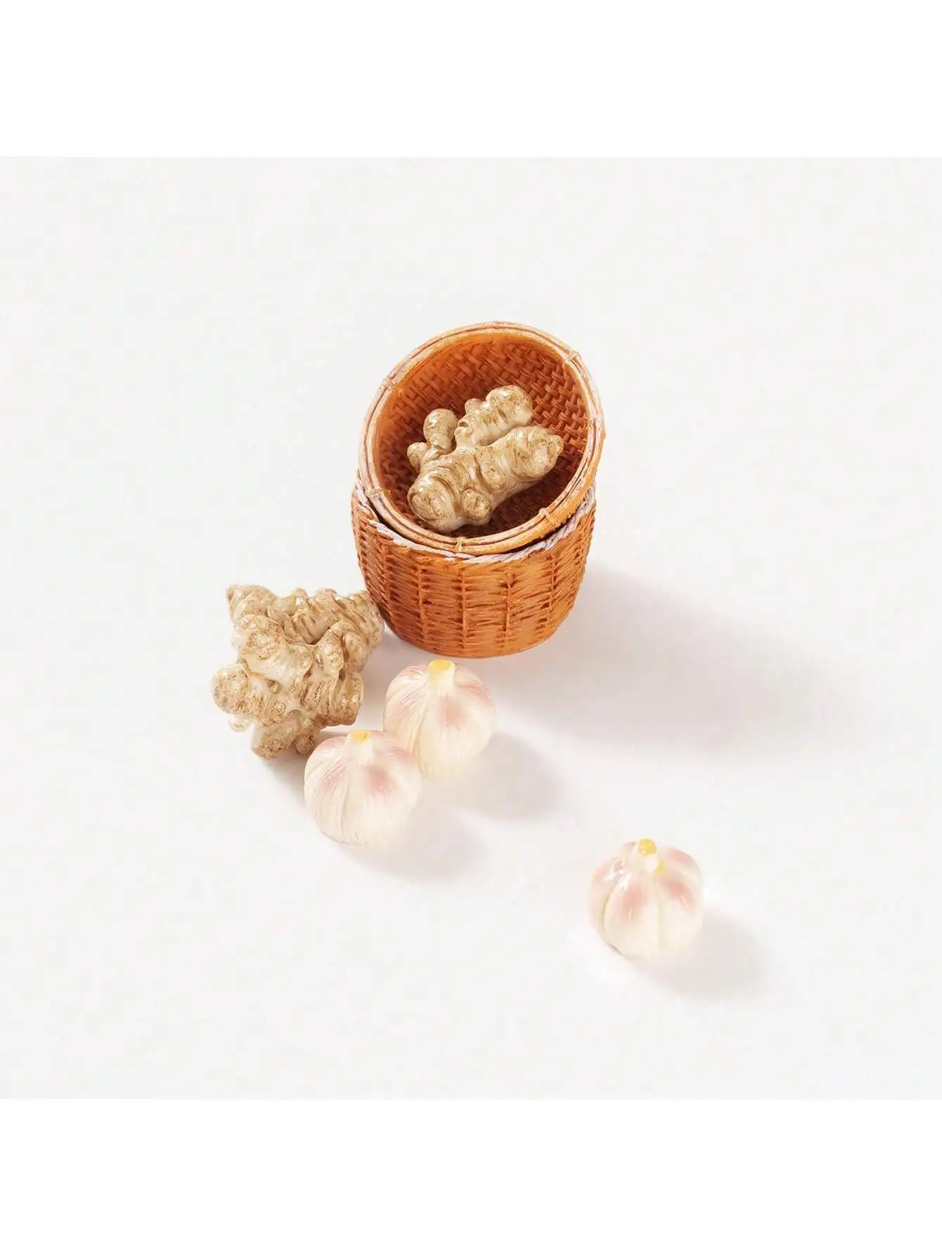 8pcs/Set Miniature Doll House Ginger, Garlic And Basket: 1/6 1/12 Scale Realistic Farming Food Model, Kitchen Or Supermarket Sce image 5