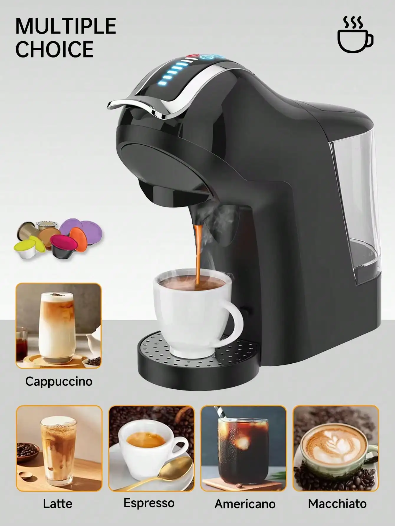 One Pcs Capsule Coffee Machine 5 in 1 Hot and Cold Espresso Coffee Maker for K-Cup Capsule Ese Pod Ground Coffee 19 Bar High Pre