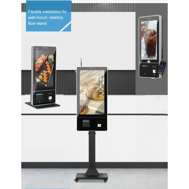 Self Service Ordering Kiosk 21.5 23.8 Inch Touch 80mm Thermal Printer for Commercial Public Areas