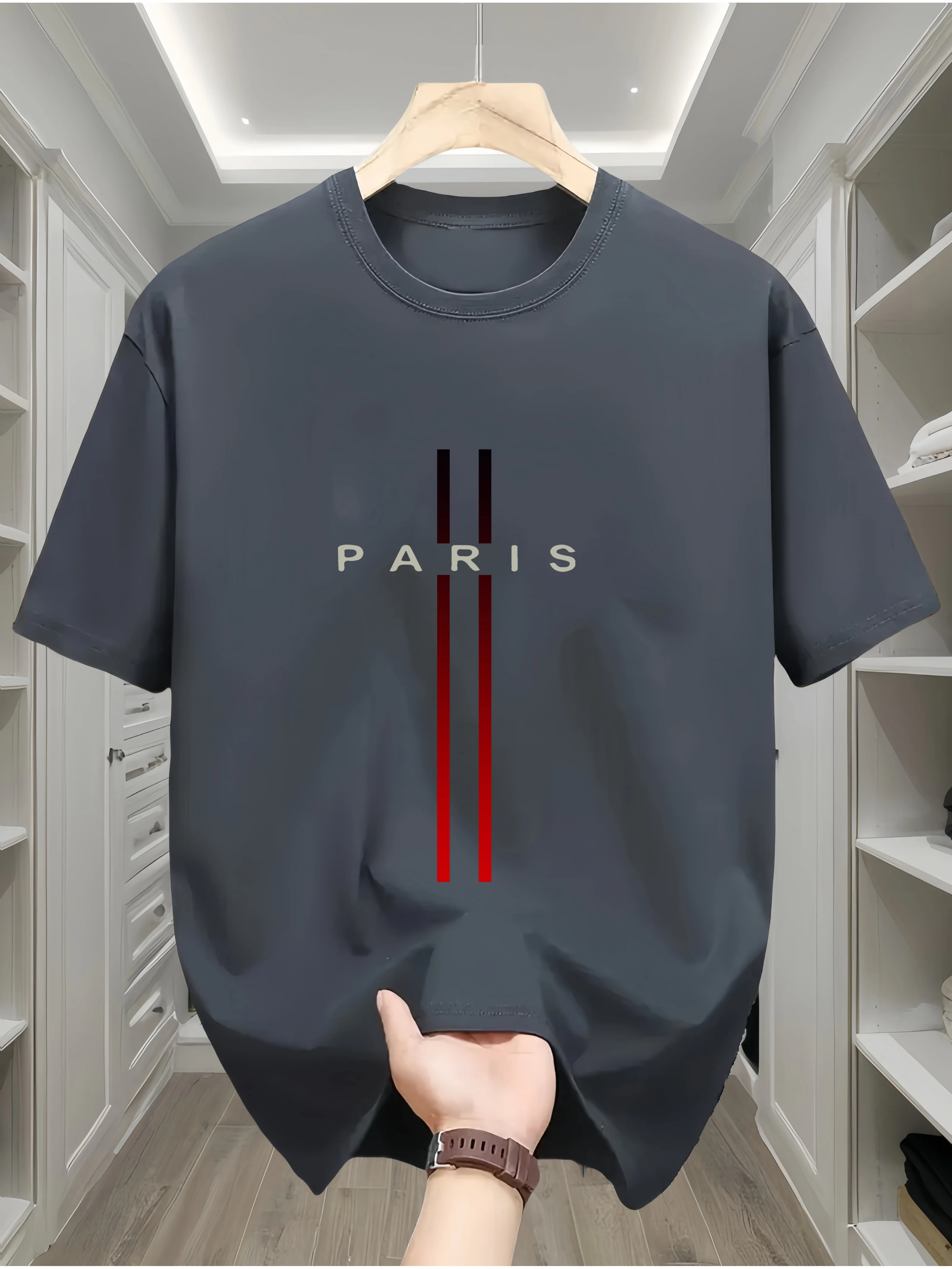 2026 Fashion New Men's 100% T-shirt Multi Functional Leisure Base Comfortable Sports Top with Paris Letter Design T-shirt