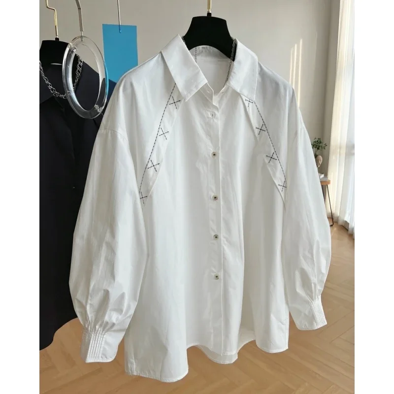 

Women's New Stitched POLO Collar Button Fashion Solid Color Versatile Casual Long Sleeve Shirts