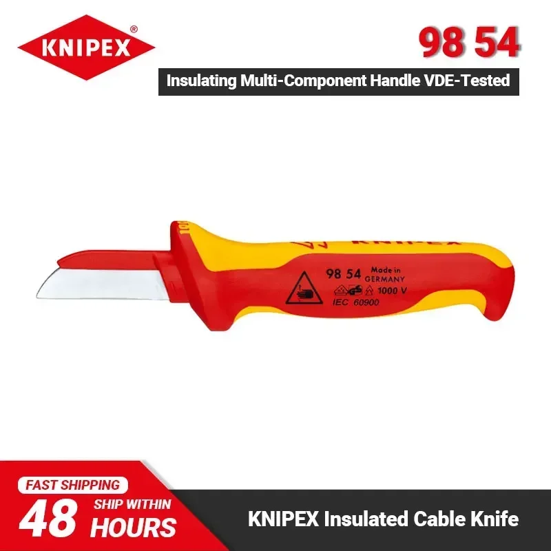 KNIPEX Cable Knife VDE-tested Insulated Ergonomical Design Handle Solid Blade Knife with Comfortable Slip Guard 9854