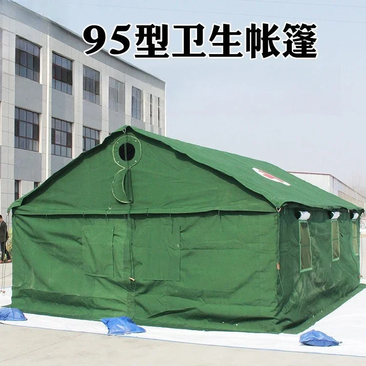 Duży namiot polowy z kamuflażem, pogrubiony bawełną, do użytku na zewnątrz, z ramą, do restauracji, z grillowaniem, toaletą.