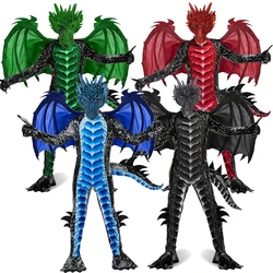 2025 New Arrival Dragon Jumpsuit With WIng And Mask Halloween Outfit Child Boys Black Blue Dragon Costume