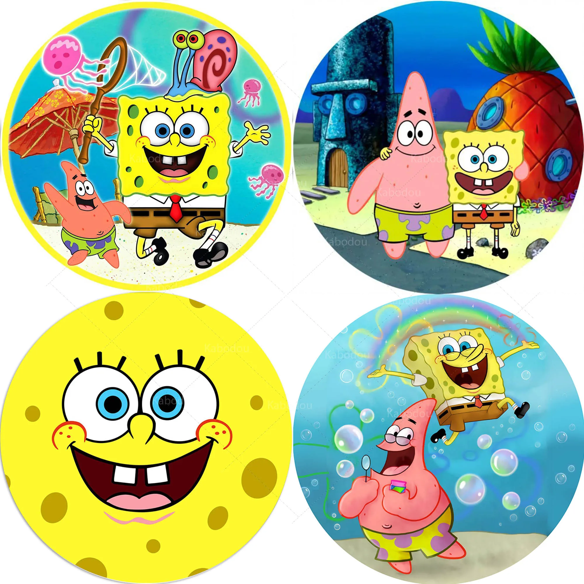 Sponge Bob Patrick Star Backdrop Circular Cover Square Pants Kids Baby Party Birthday Round Photo Background Decor Poste Banner