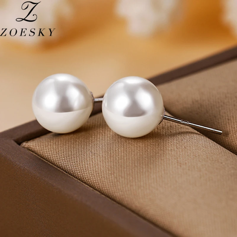 Zoesky Luxury 8-12 Freshwater Cultured Pearl 925 Sterling Silver White Pearls Stud Earrings For Women Girl Wedding Party Jewelry