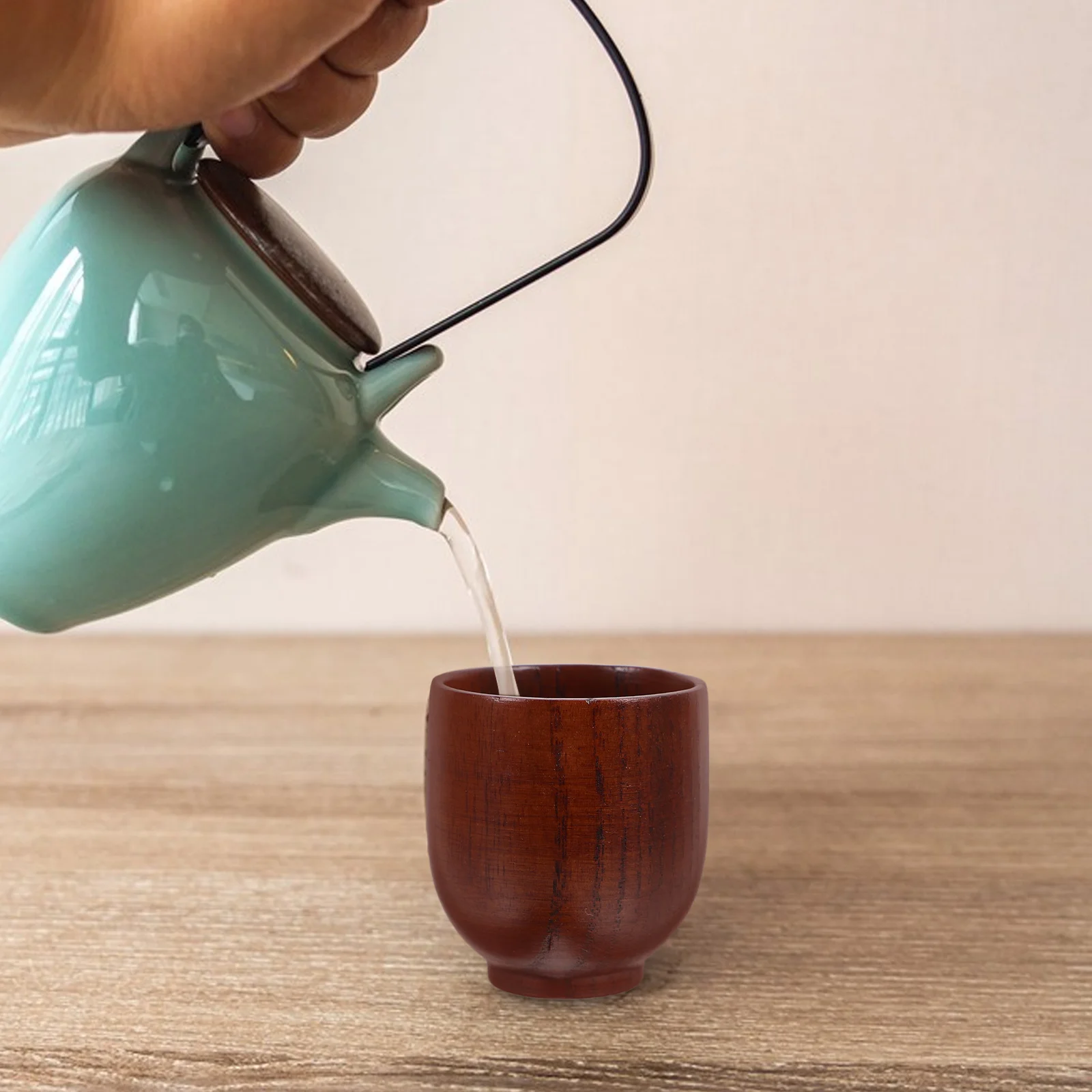 

2Pcs Wooden Goblet Multi-Use Natural Wood Elegant Round Shape Wine Mug Tea Water Camping Cup Wooden Goblet