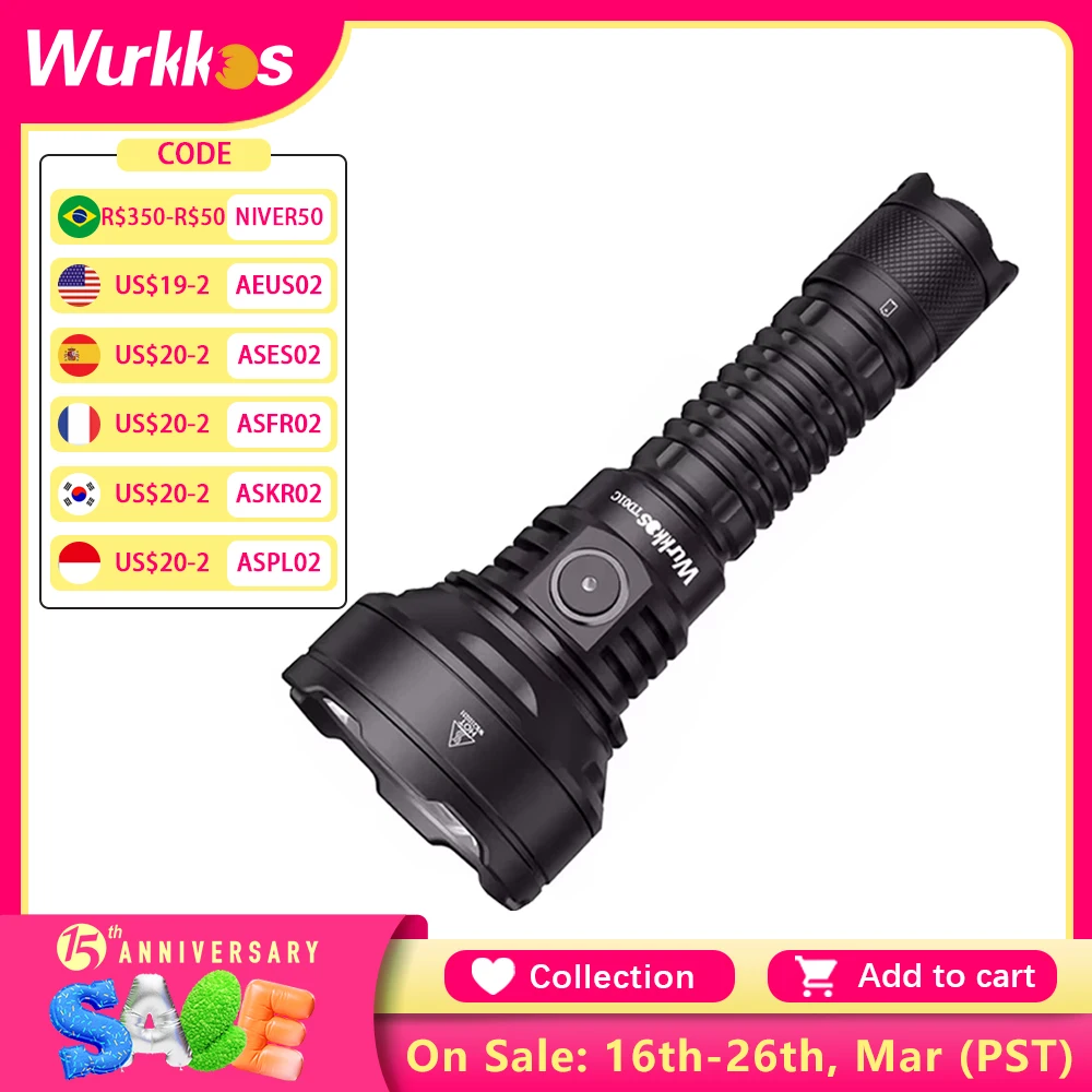 Wurkkos TD01C 21700 Rechargeable Tactical Flashlight LED USB-C 1800Lm Torch Buck Driver Throw 1000M IPX8 Waterproof Tail Switch