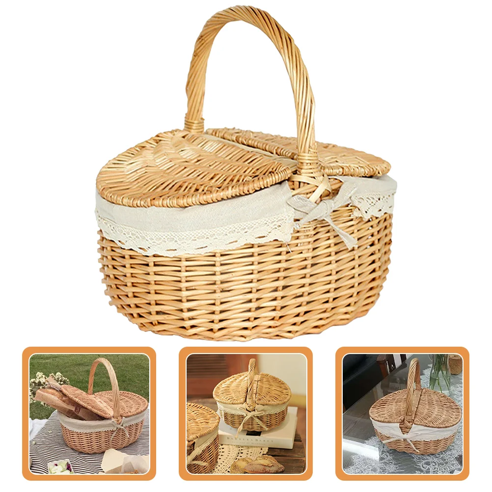 

Picnic Basket with Lid Shopping Cornucopia Centerpiece Bread Willow Decorative Fruits