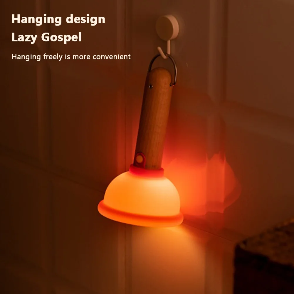 Engraçado recarregável Mini Toilet Plunger, Luz da noite com temporizador, Lâmpada de cabeceira para berçário, Decoração do quarto, Silicone Nightlight