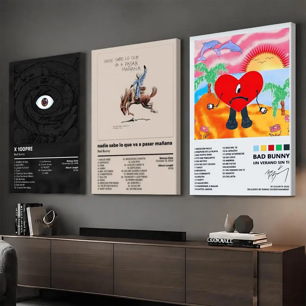 Bad B-Bunny Rapper Album Painting Calligraphy HD Modern Style Inner Frame Canvas Poster Bedroom Room Hallway Wall Art Decor