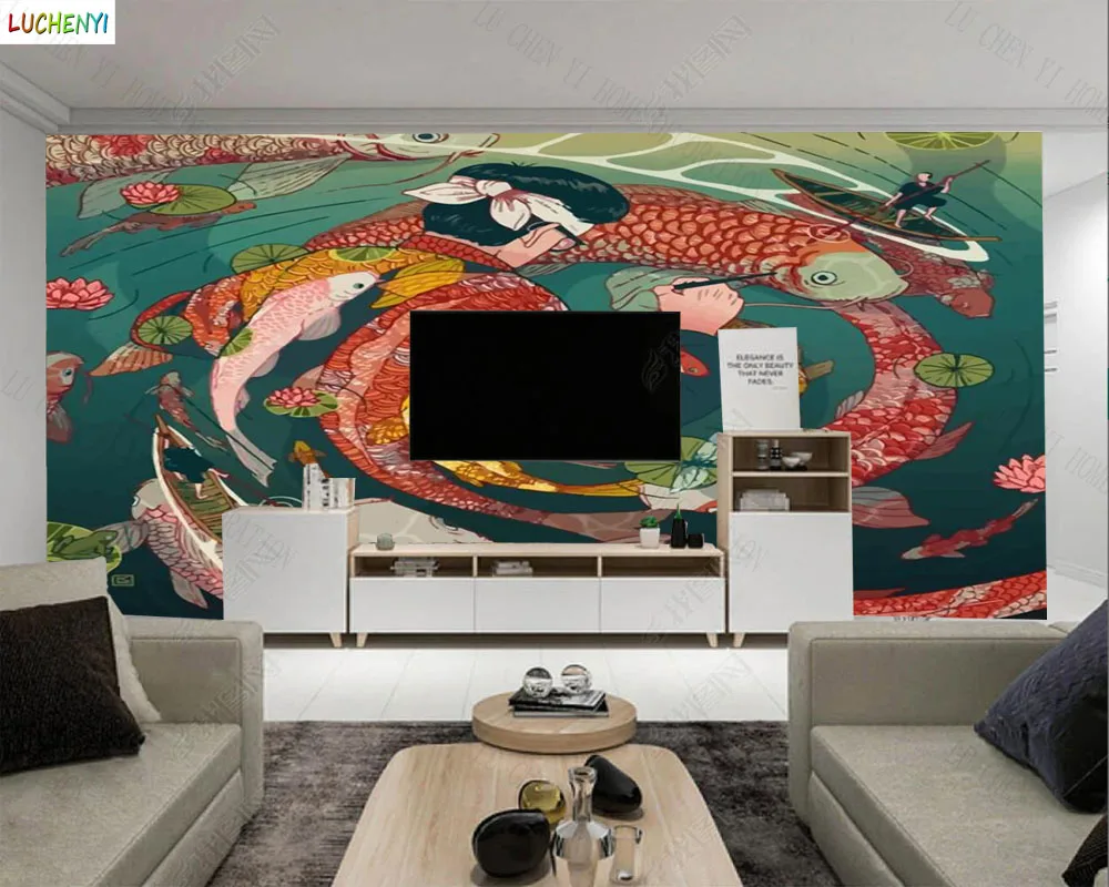 Papel de paredel ferry fishs Japanese tattoo samurai anime wallpaper hand-painted  wall mural  wallpaper home decoration