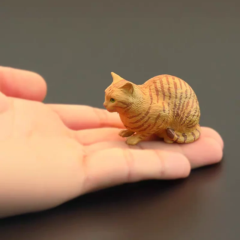 Modelo Animal de simulación sólida, estatuilla de gato naranja tumbada, decoración de escritorio bonita, Mini adorno