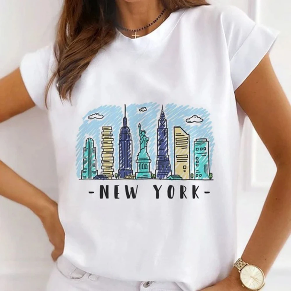 

New York Flower Women's T-shirt New Fashion City Girl Basic Clothes T-shirt Graphic T-Shirts Y2k Tops Daily Travel Streetwear