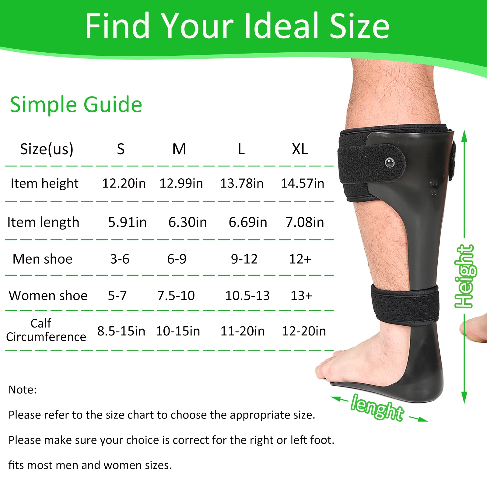 AFO Drop Foot Brace Orthosis, Medical Ankle Foot Support Stabilizer, Lightweight Foot Drop Corrector Brace for Men and Women