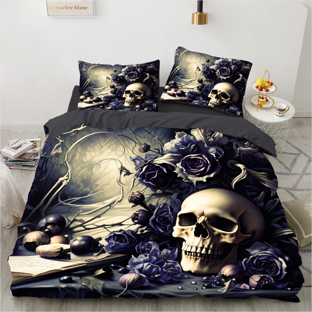 3D Skull Bedding set Duvet/Quilt/Comforter Cover sets human skeleton Bed Linen Halloween King Queen Full Size Gothic Duvet Cover