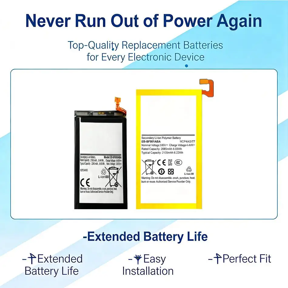 

Аккумулятор для мобильного телефона Samsung Galaxy Z Fold 1 5G F9000 F901 W2020 EB-BF900ABA+EB-BF901ABA, высокая емкость, 2130 мАч, 2245 мАч