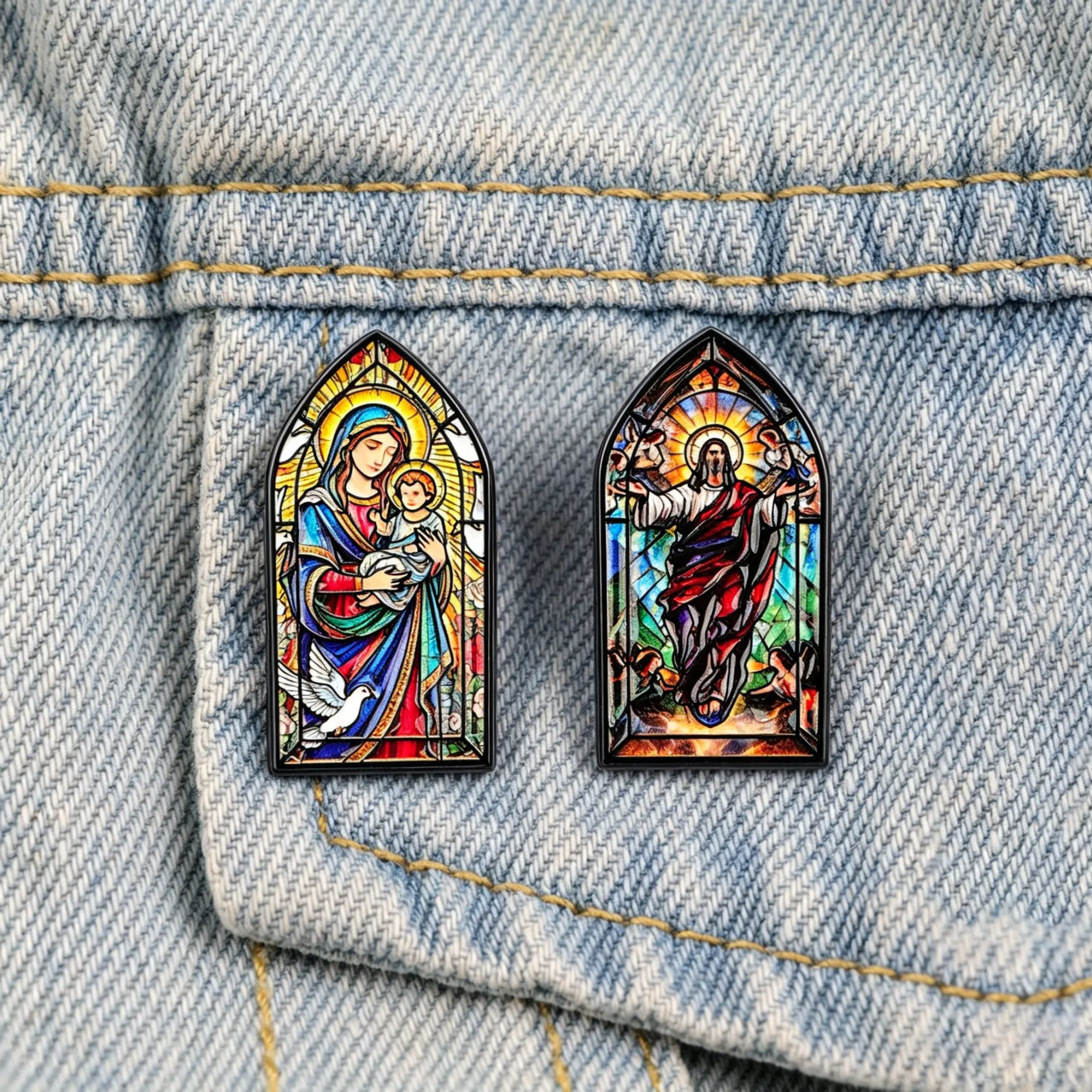 Broche en émail drôle Jésus Vierge Marie, épinglette chrétienne pour sacs, vestes, vêtements, accessoires, cadeau