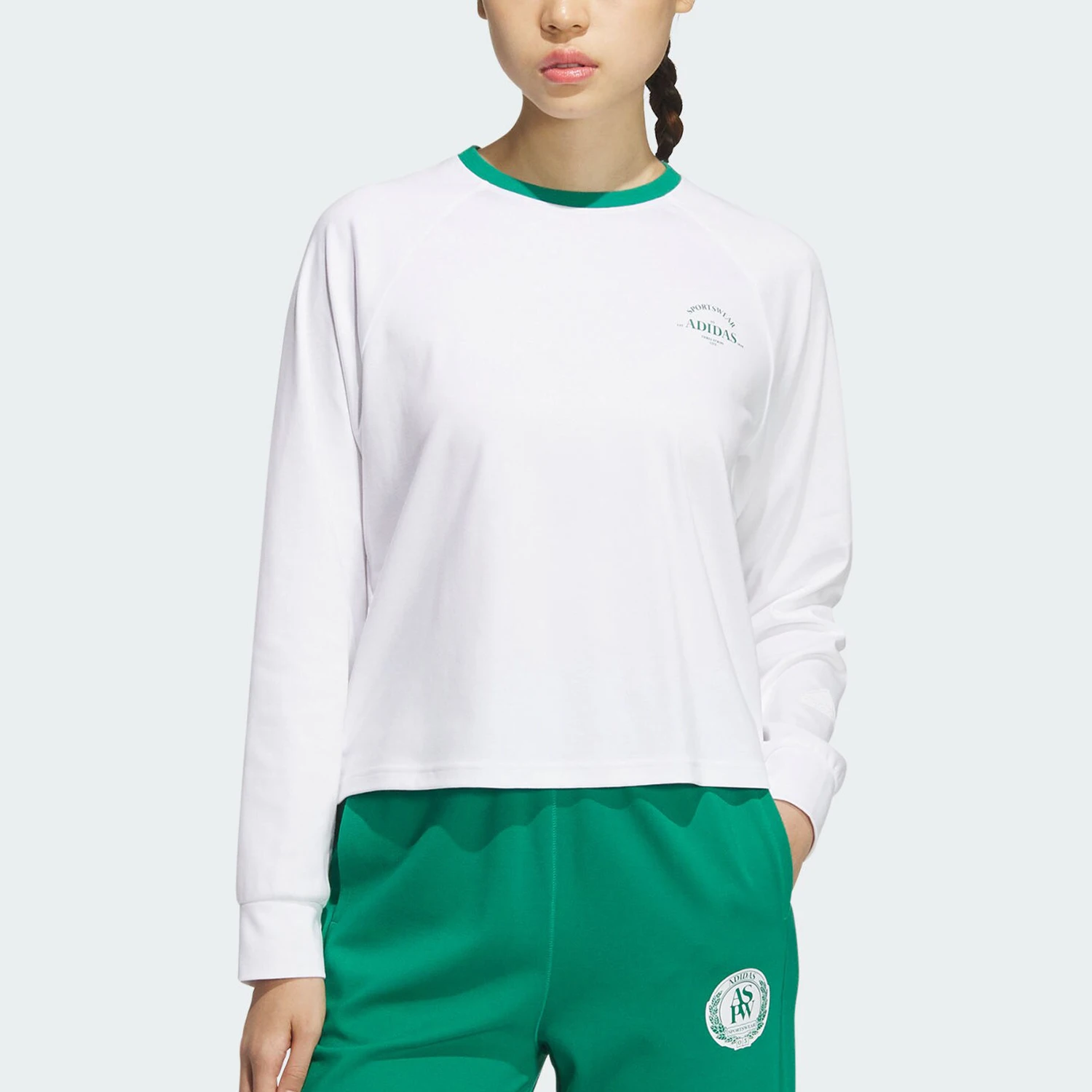 

Adidas genuine spring new women's contrasting round neck breathable long sleeved T-shirt JE3619
