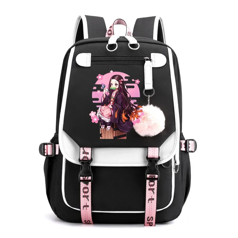 Novelty Anime Kamado Nezuko Bacpack Girls Bookbag Demon Slayer Casual School Bag Large Capacity Backpack Teenager Travel Daypack