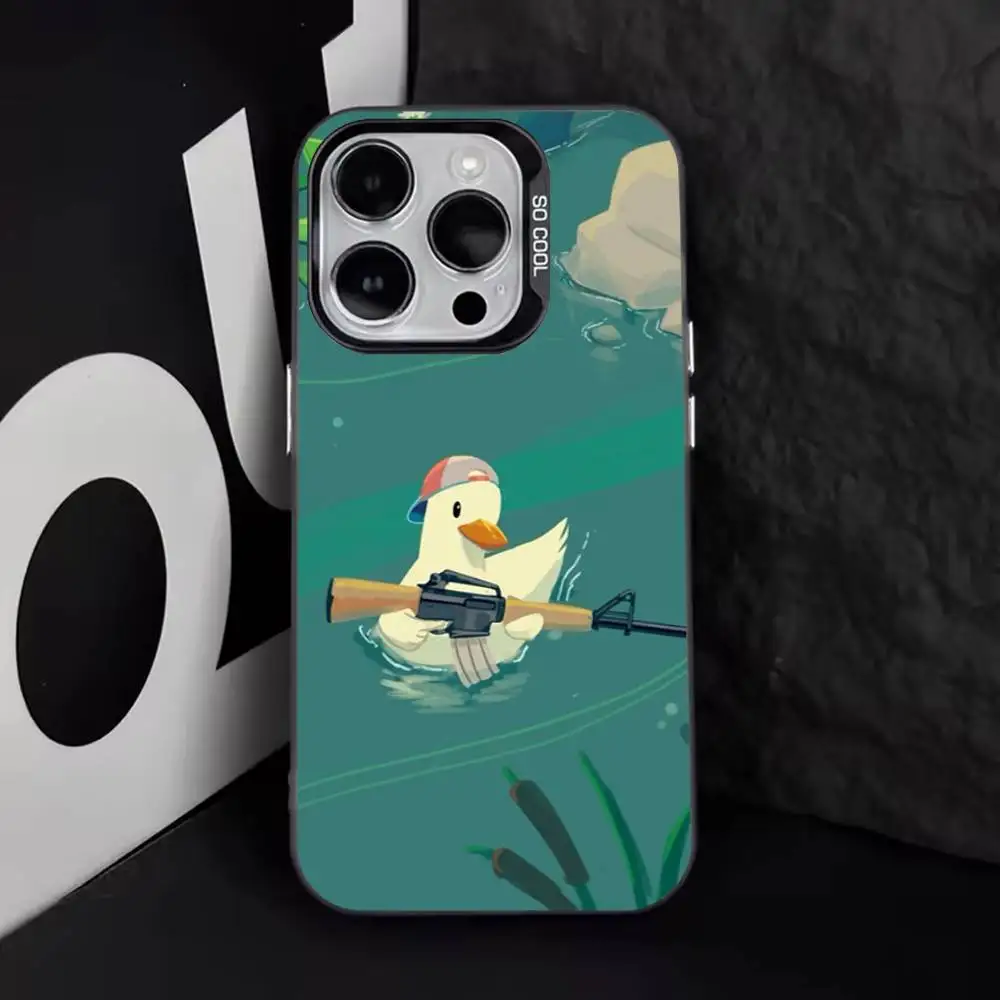حافظة هاتف مضحكة D-DucK Goose meme لهاتف iPhone 16,15,14,13,12,11,8,7,Pro,Max,Plus,Mini,XS,SE مضادة للسقوط باللون الأسود غير اللامع