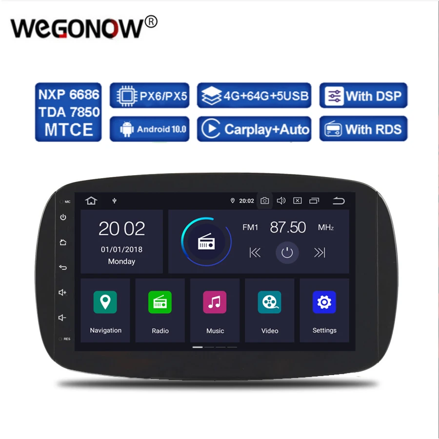 HD PX6 IPS DSP Android 11 4 ГБ ОЗУ 64 ГБ ПЗУ Автомобильный DVD-плеер RDS Радио GPS Карта WiFi Bluetooth Для Benz Smart Fortwo 2015 2016 2017